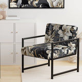 Deep Black Silver Flowers Elegance - Upholstered Glam Accent Chairs