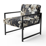 Deep Black Silver Flowers Elegance - Upholstered Glam Accent Chairs