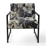 Deep Black Silver Flowers Elegance - Upholstered Glam Accent Chairs