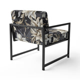 Deep Black Silver Flowers Elegance - Upholstered Glam Accent Chairs