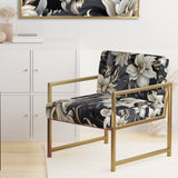 Deep Black Silver Flowers Elegance - Upholstered Glam Accent Chairs