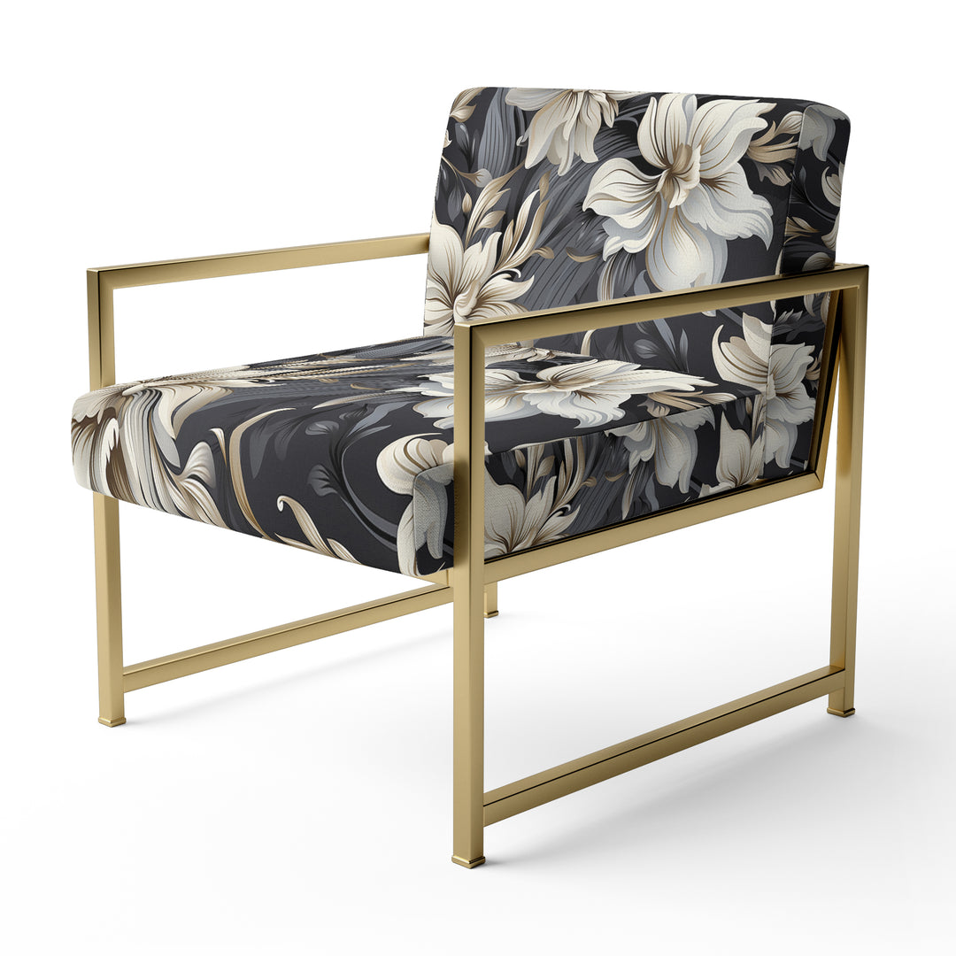 Deep Black Silver Flowers Elegance - Upholstered Glam Accent Chairs