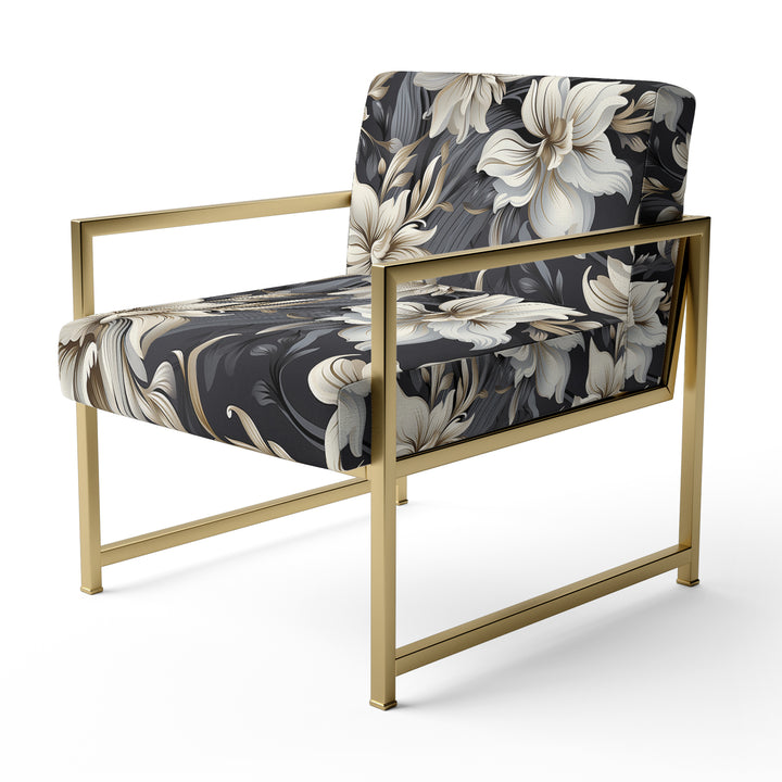 Deep Black Silver Flowers Elegance - Upholstered Glam Accent Chairs