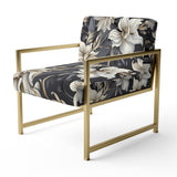 Deep Black Silver Flowers Elegance - Upholstered Glam Accent Chairs