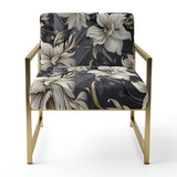 Deep Black Silver Flowers Elegance - Upholstered Glam Accent Chairs