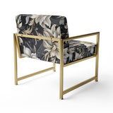 Deep Black Silver Flowers Elegance - Upholstered Glam Accent Chairs