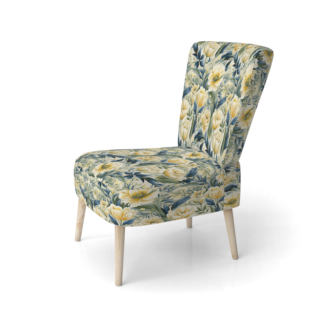 Yellow And Green Botanical Ikat Haven - Cottage Accent Slipper Chair