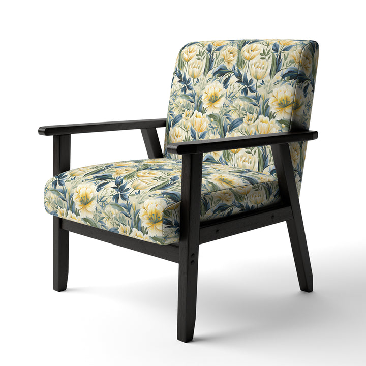 Yellow And Green Botanical Ikat Haven - Cottage Accent Slipper Chair