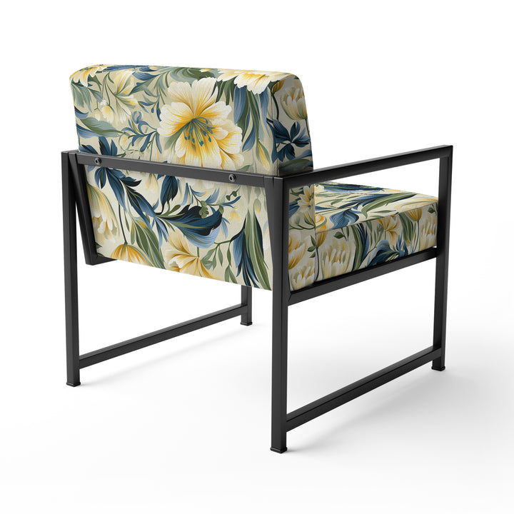 Yellow And Green Botanical Ikat Haven - Cottage Accent Slipper Chair