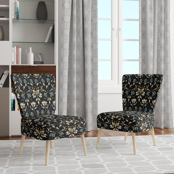 Blue And Golden Luxury Flower Pattern - Glam Accent Side Chair