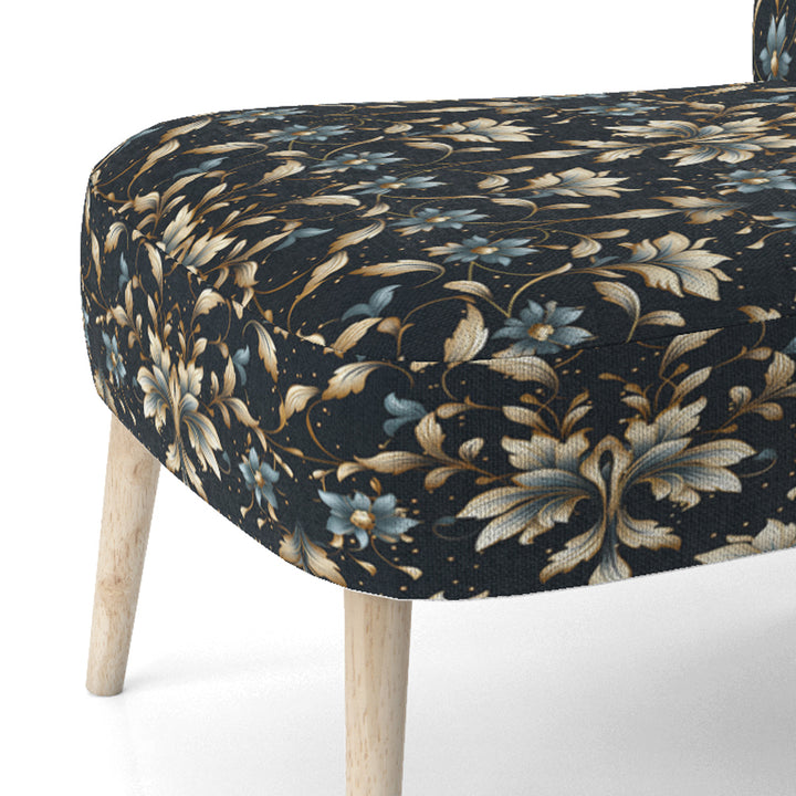 Blue And Golden Luxury Flower Pattern - Glam Accent Side Chair