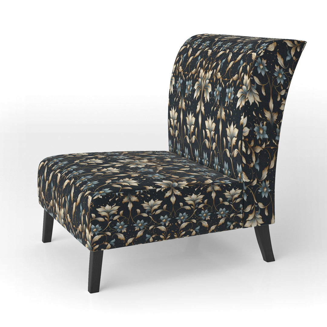 Blue And Golden Luxury Flower Pattern - Glam Accent Side Chair