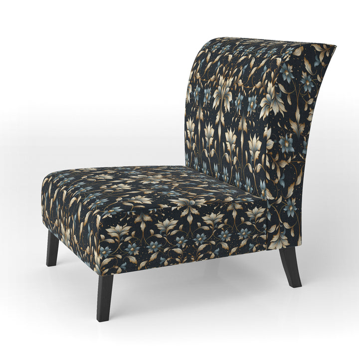 Blue And Golden Luxury Flower Pattern - Glam Accent Side Chair