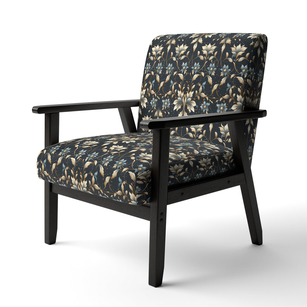 Blue And Golden Luxury Flower Pattern - Glam Accent Side Chair