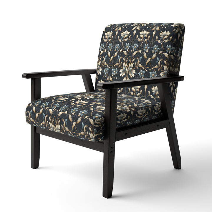 Blue And Golden Luxury Flower Pattern - Glam Accent Side Chair