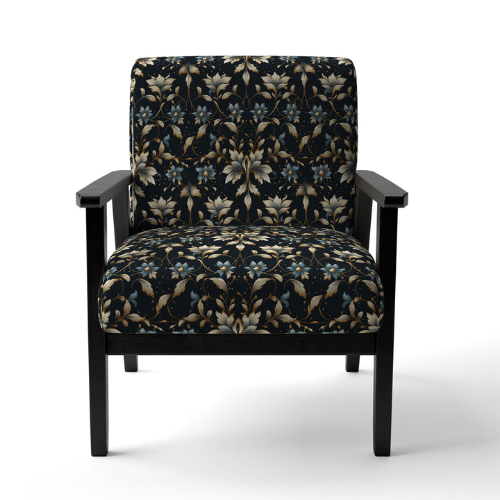 Blue And Golden Luxury Flower Pattern - Glam Accent Side Chair
