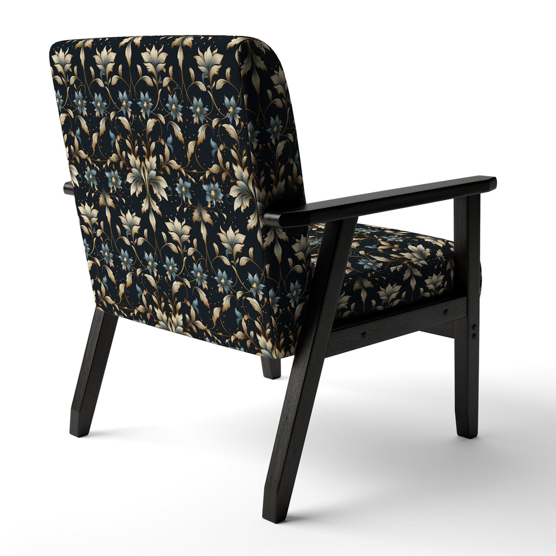 Blue And Golden Luxury Flower Pattern - Glam Accent Side Chair