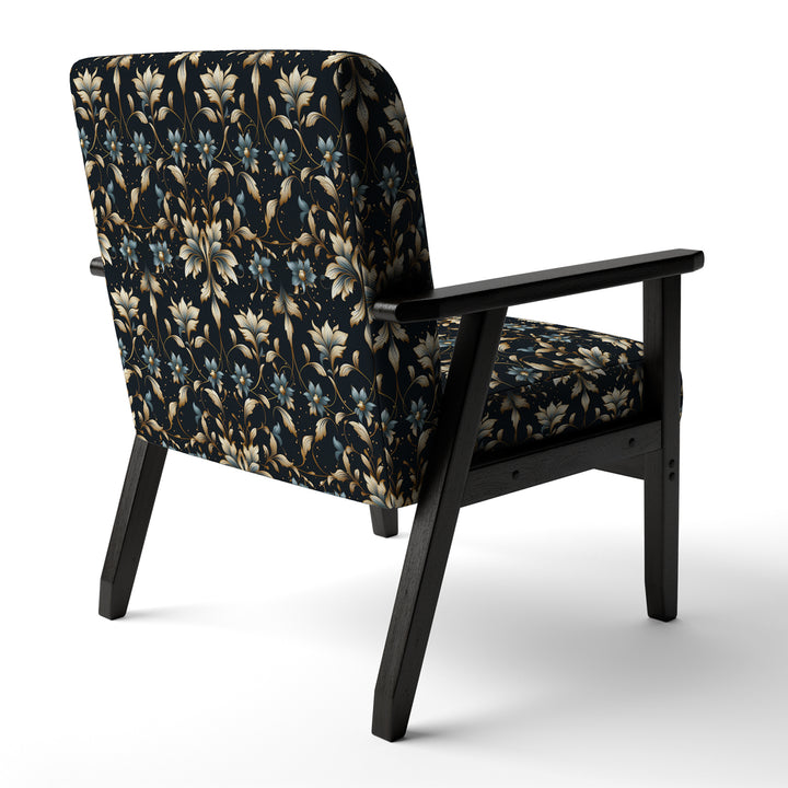 Blue And Golden Luxury Flower Pattern - Glam Accent Side Chair