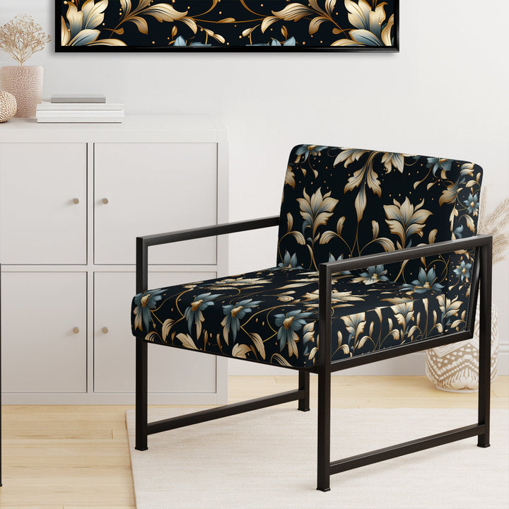 Blue And Golden Luxury Flower Pattern - Glam Accent Side Chair