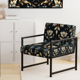 Blue And Golden Luxury Flower Pattern - Glam Accent Side Chair