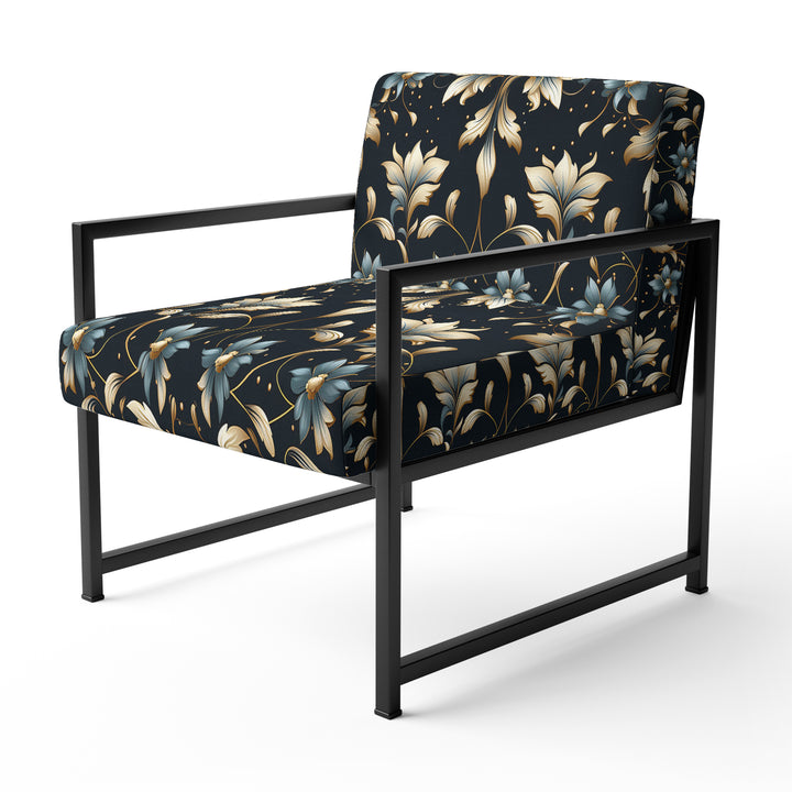 Blue And Golden Luxury Flower Pattern - Glam Accent Side Chair