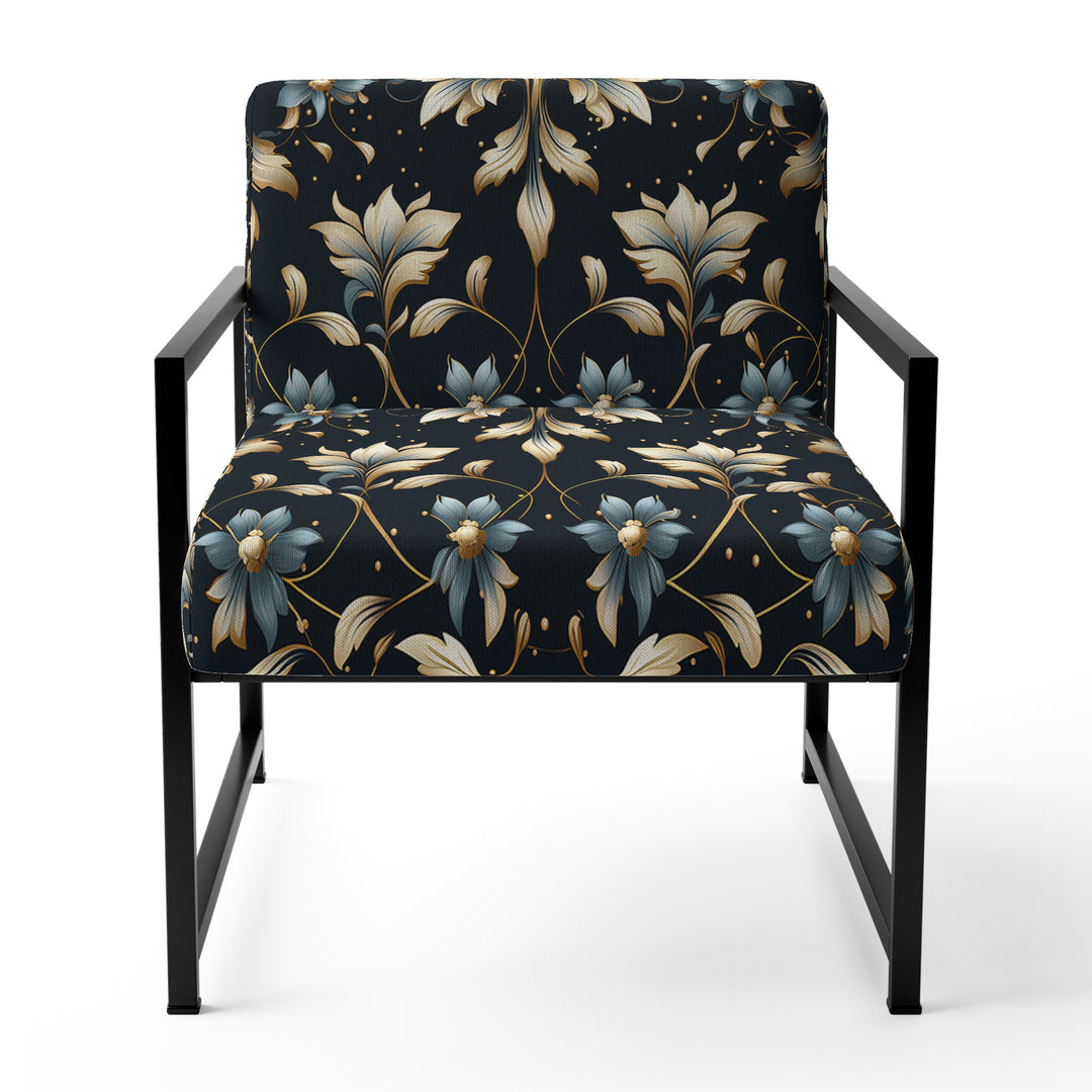 Blue And Golden Luxury Flower Pattern - Glam Accent Side Chair