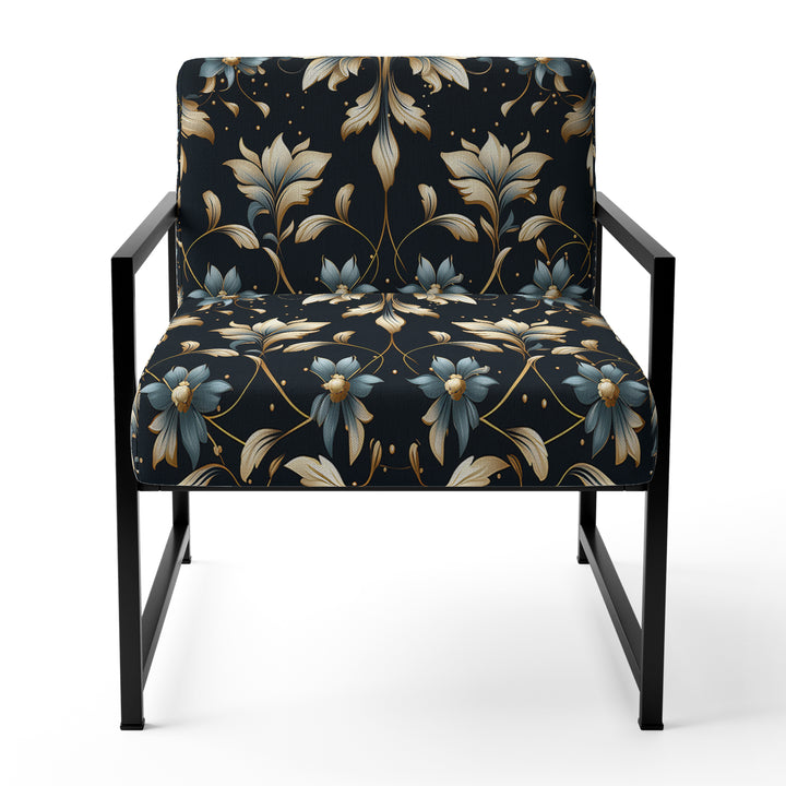 Blue And Golden Luxury Flower Pattern - Glam Accent Side Chair