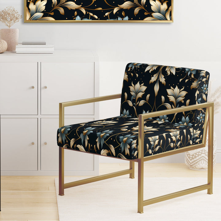 Blue And Golden Luxury Flower Pattern - Glam Accent Side Chair