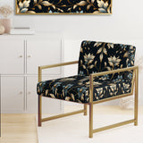 Blue And Golden Luxury Flower Pattern - Glam Accent Side Chair