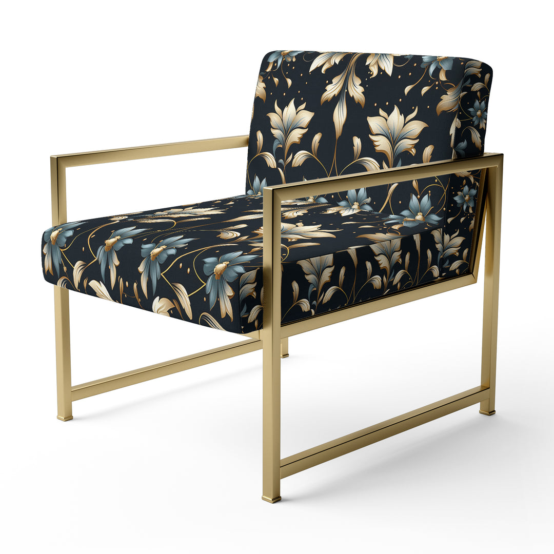 Blue And Golden Luxury Flower Pattern - Glam Accent Side Chair