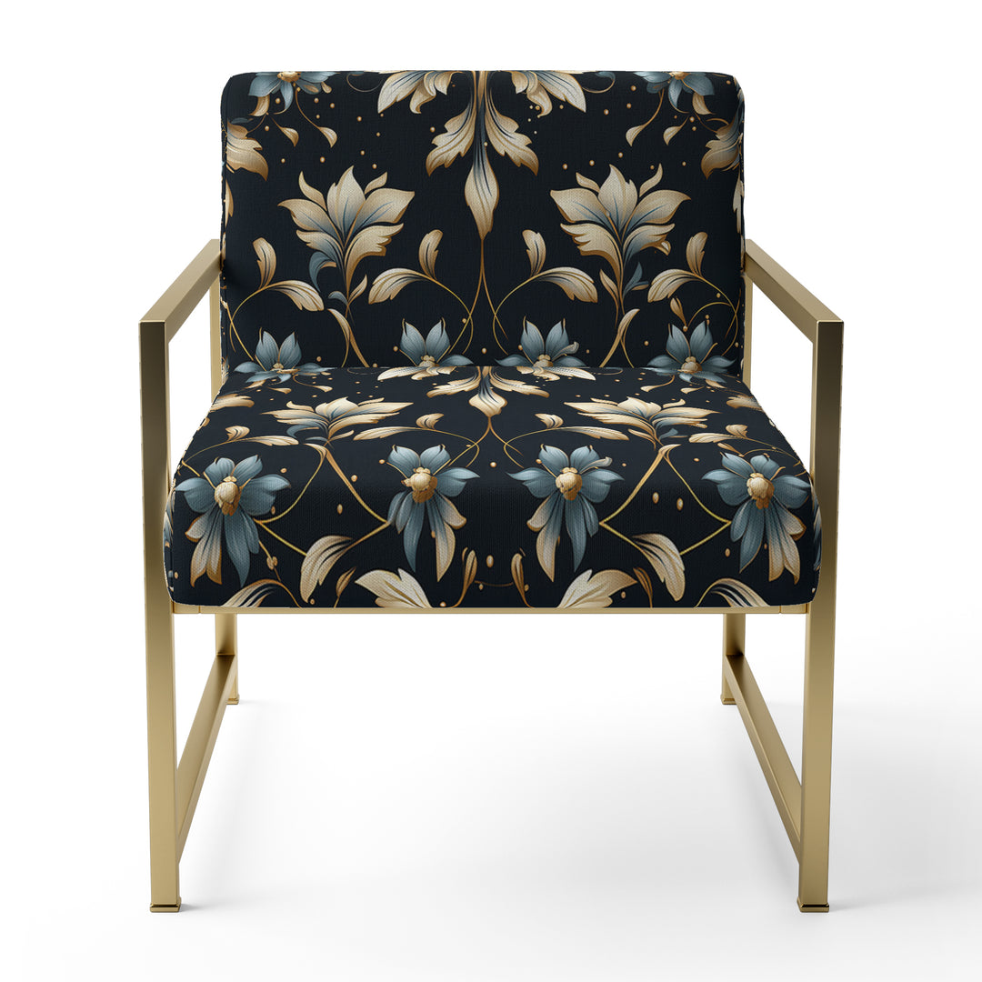 Blue And Golden Luxury Flower Pattern - Glam Accent Side Chair