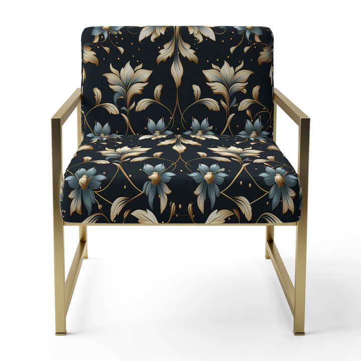 Blue And Golden Luxury Flower Pattern - Glam Accent Side Chair