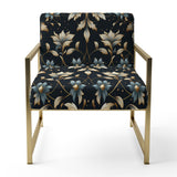 Blue And Golden Luxury Flower Pattern - Glam Accent Side Chair