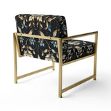 Blue And Golden Luxury Flower Pattern - Glam Accent Side Chair