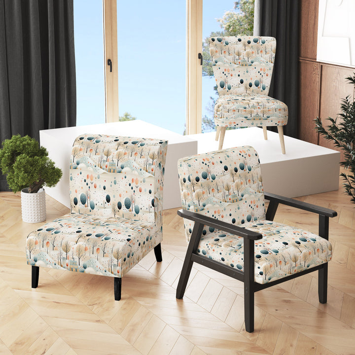 Grey And Blue Poka Dot Retro Landscape - Modern Accent Slipper Chair