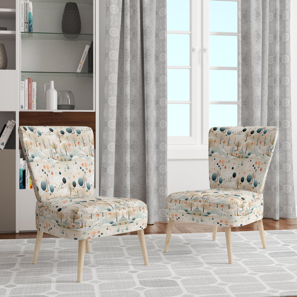 Grey And Blue Poka Dot Retro Landscape - Modern Accent Slipper Chair