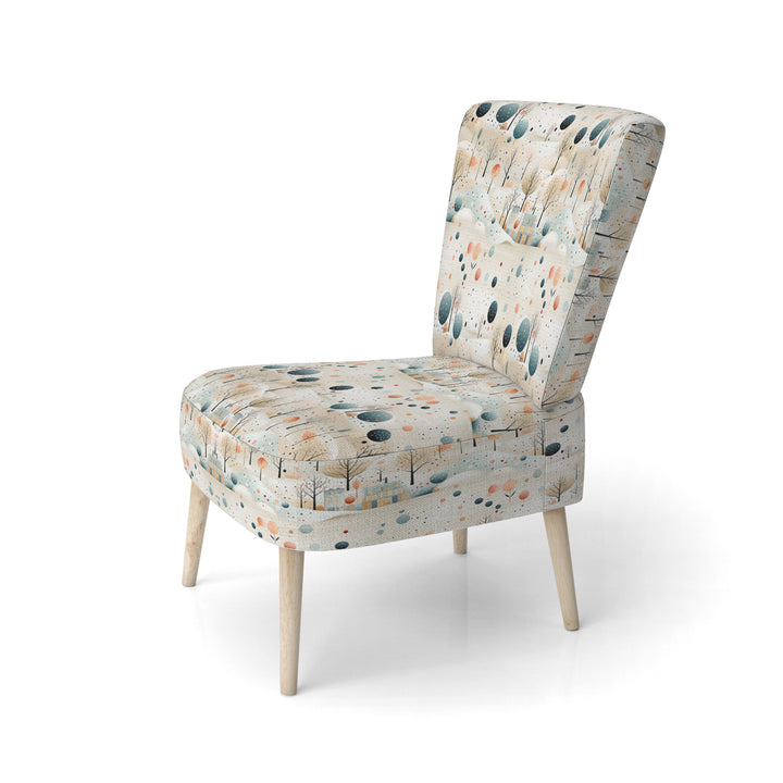 Grey And Blue Poka Dot Retro Landscape - Modern Accent Slipper Chair