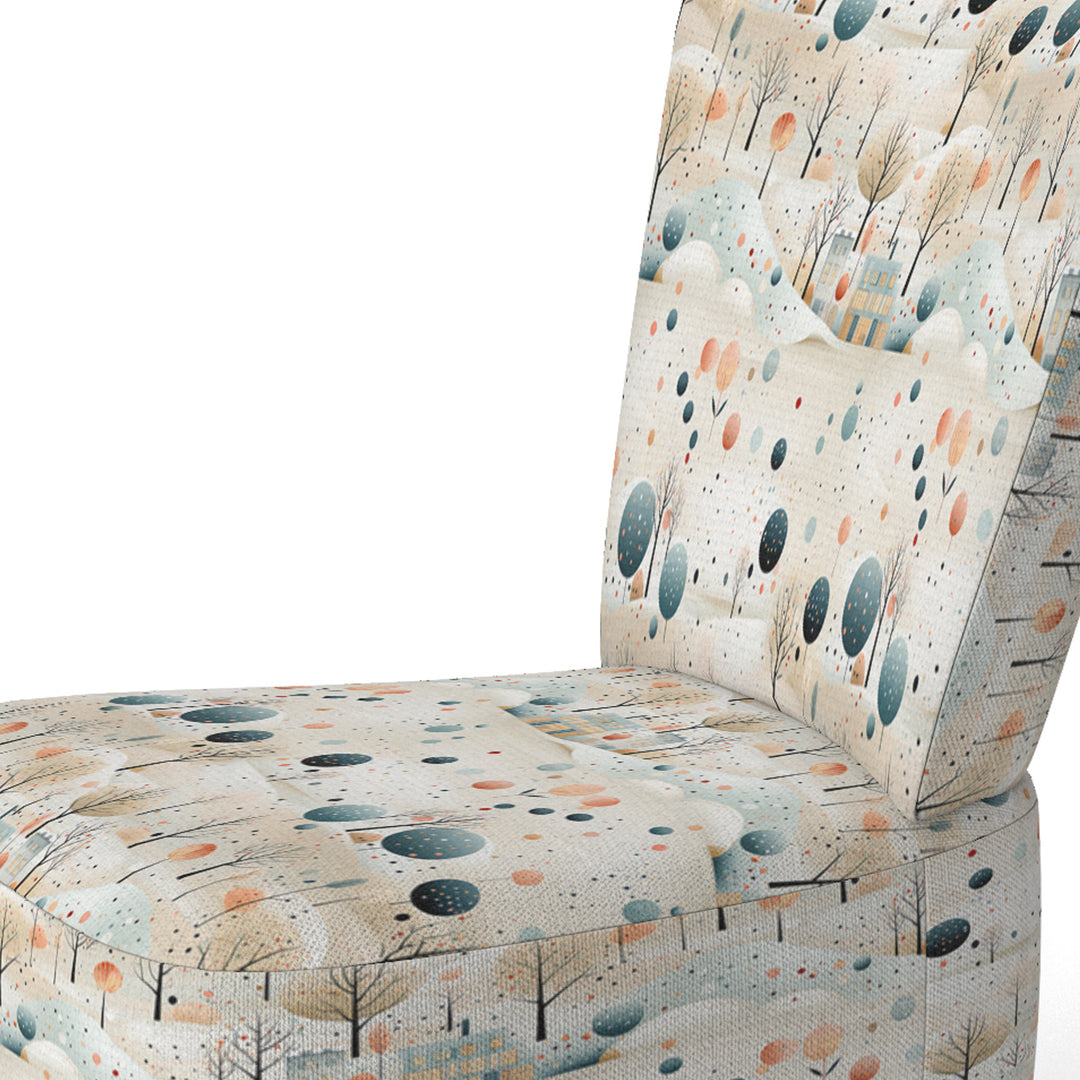 Grey And Blue Poka Dot Retro Landscape - Modern Accent Slipper Chair