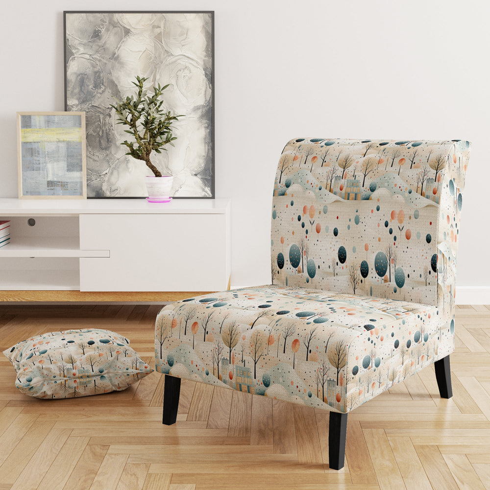 Grey And Blue Poka Dot Retro Landscape - Modern Accent Slipper Chair