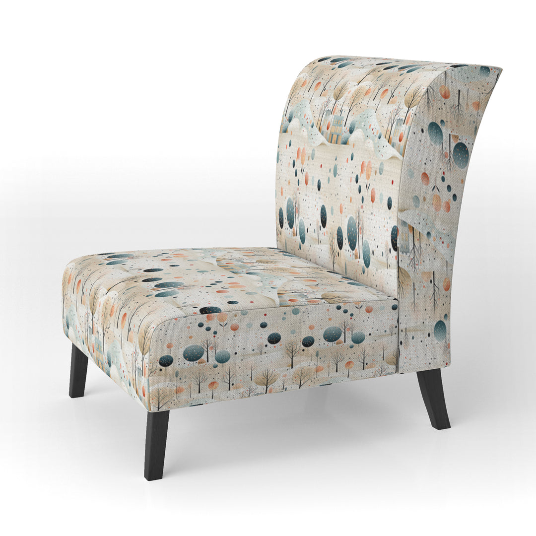 Grey And Blue Poka Dot Retro Landscape - Modern Accent Slipper Chair