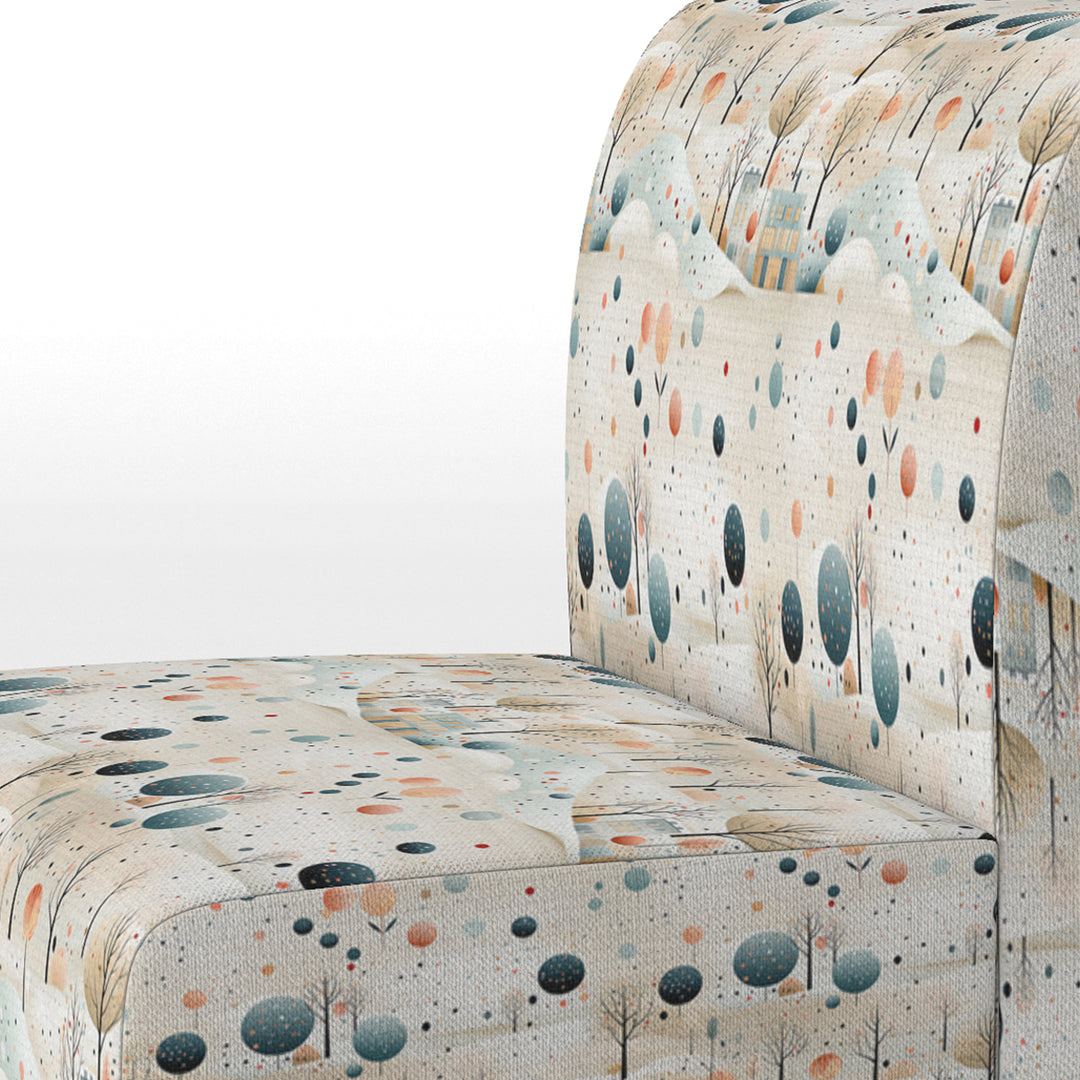 Grey And Blue Poka Dot Retro Landscape - Modern Accent Slipper Chair