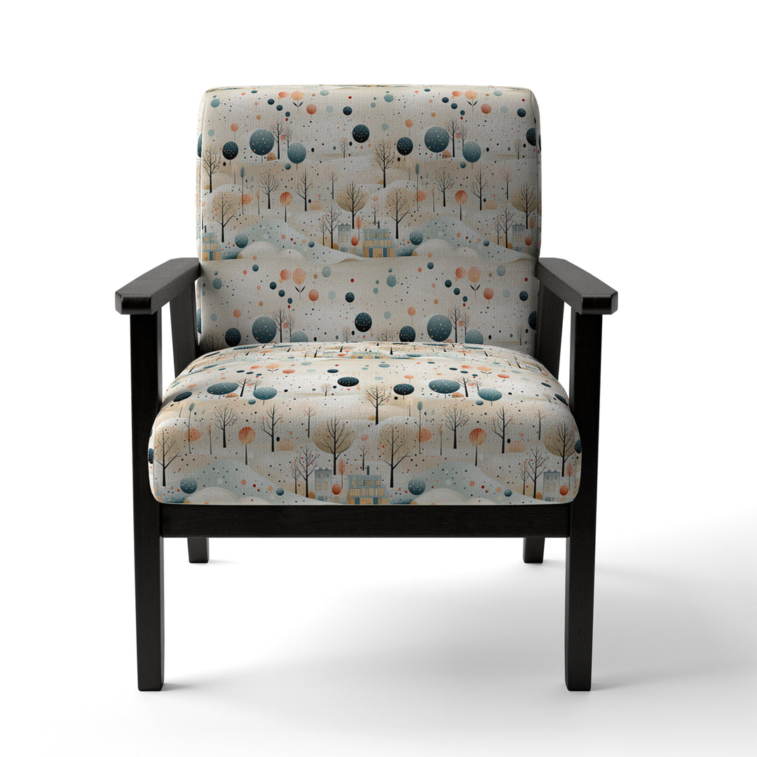 Grey And Blue Poka Dot Retro Landscape - Modern Accent Slipper Chair