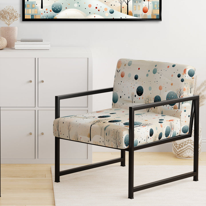 Grey And Blue Poka Dot Retro Landscape - Modern Accent Slipper Chair