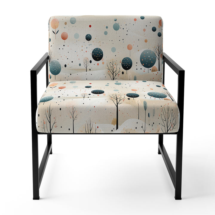 Grey And Blue Poka Dot Retro Landscape - Modern Accent Slipper Chair