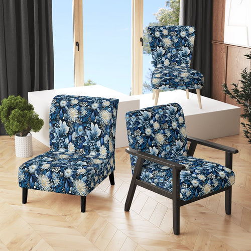 Russian Blue And White Flowers Reflections - Bohemian Accent Side Chair