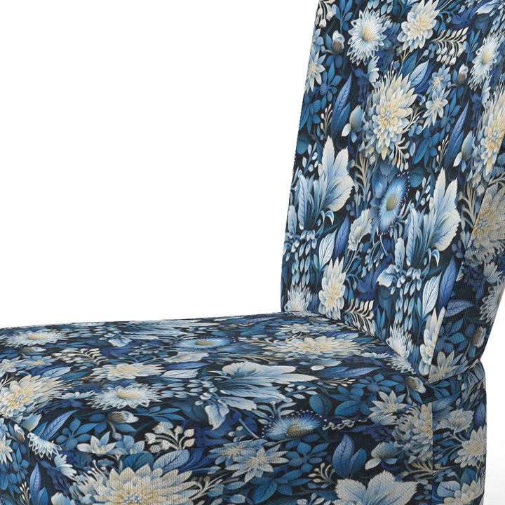 Russian Blue And White Flowers Reflections - Bohemian Accent Side Chair