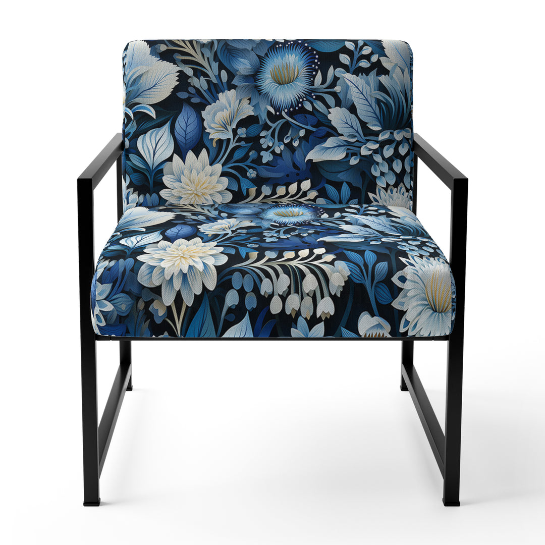 Russian Blue And White Flowers Reflections - Bohemian Accent Side Chair