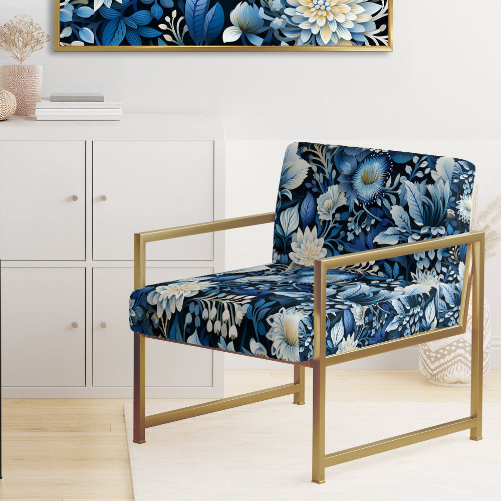 Russian Blue And White Flowers Reflections - Bohemian Accent Side Chair