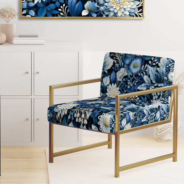 Russian Blue And White Flowers Reflections - Bohemian Accent Side Chair
