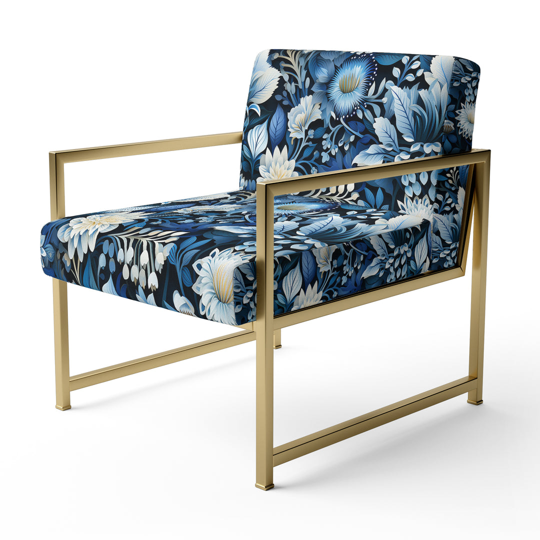 Russian Blue And White Flowers Reflections - Bohemian Accent Side Chair
